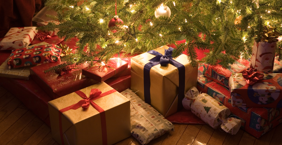 A photograph of presents under the tree